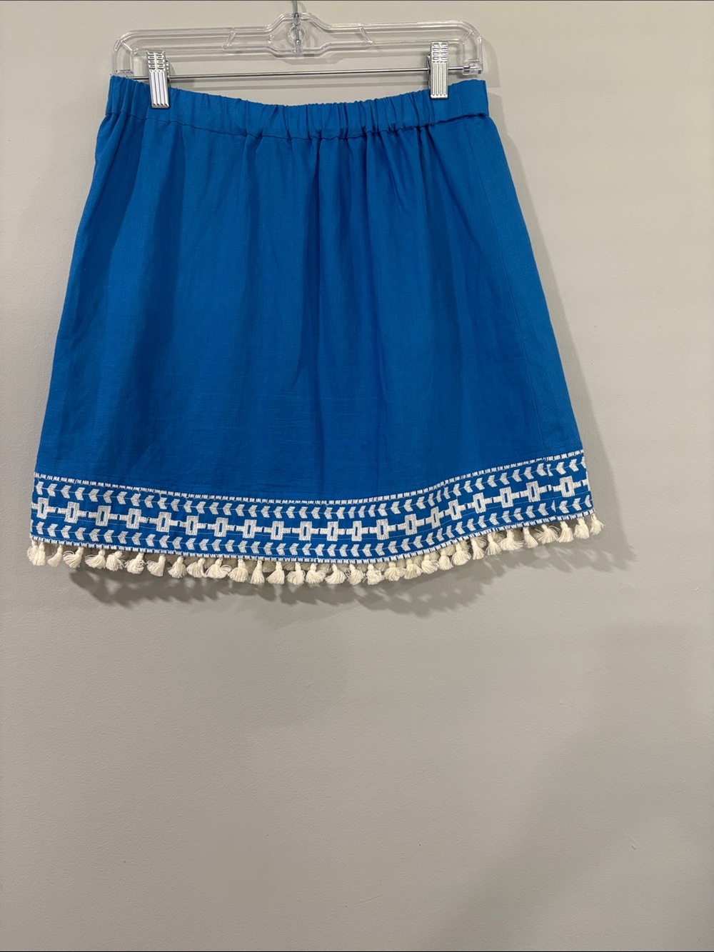 J CREW BLUE LINEN BLEND TASSEL TRIM SKIRT SIZE/S